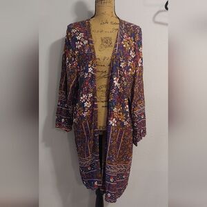 JODIFL Floral Cardigan Duster 100% Rayon Sz M
